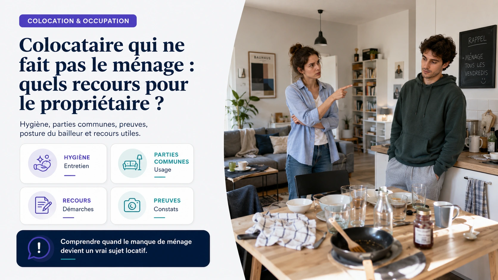 Colocataire ne fait pas le ménage et recours du propriétaire
