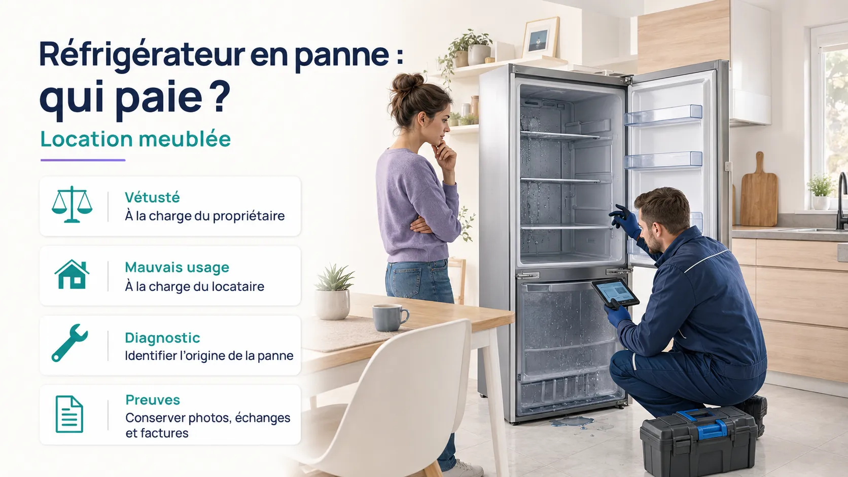 Réfrigérateur en panne dans une location meublée