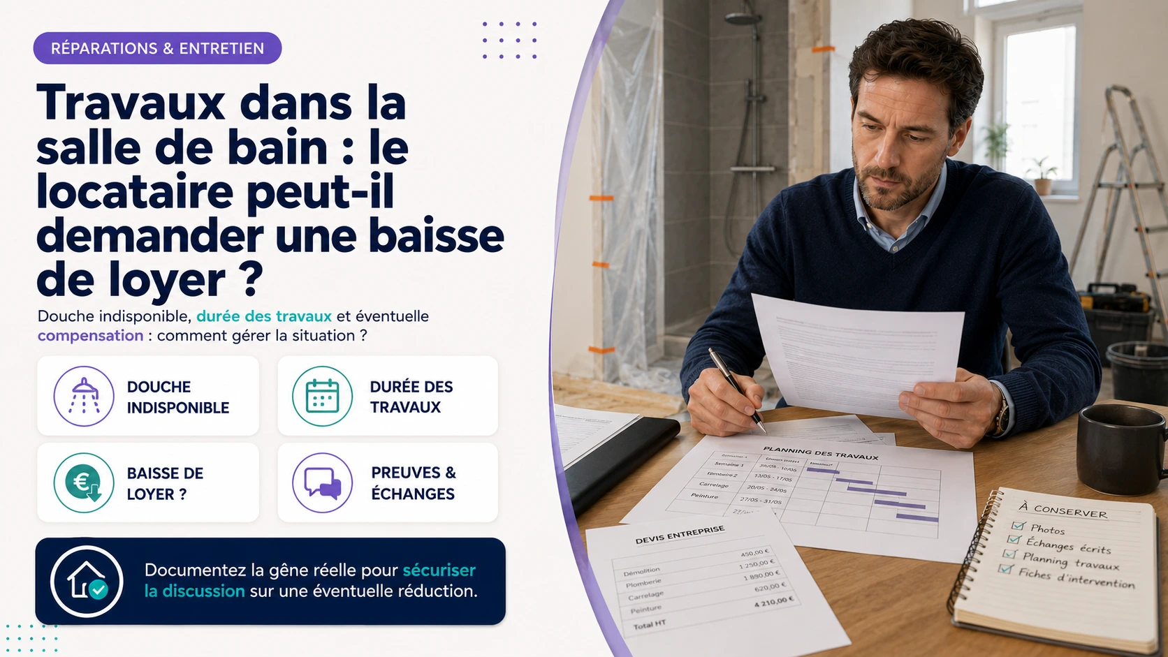 Travaux dans la salle de bain et demande de baisse de loyer par le locataire